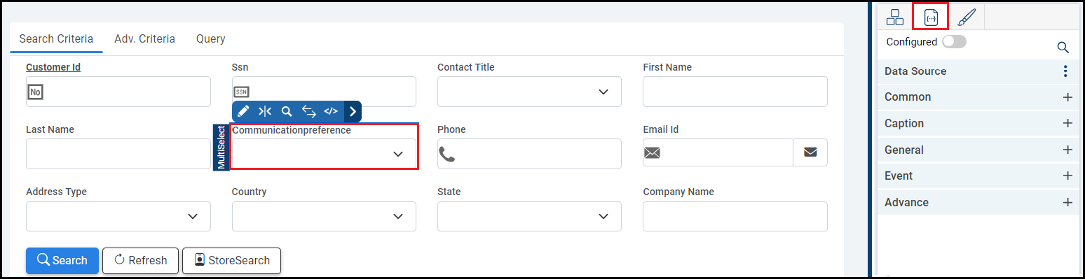 multi select drop down properties tab